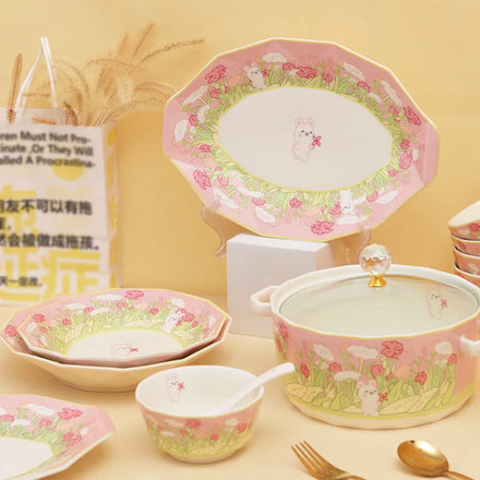 Japanese Cartoon Ceramic Tableware Small Fresh Cute Rabbit Salad Bowl Dessert Plate Soup Pot