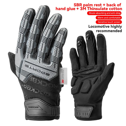 ROCKBROS Motocross Gloves for Motorcycle Winter Warm Touch Screen Full Finger Wear-Resistant Unisex Safety Gloves