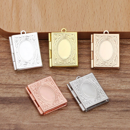 19x26mm Books Photo Locket Pendants Blank Tray Memory Photo Pendant for DIY Cabochon Photo Essential Oil Diffuser Necklace