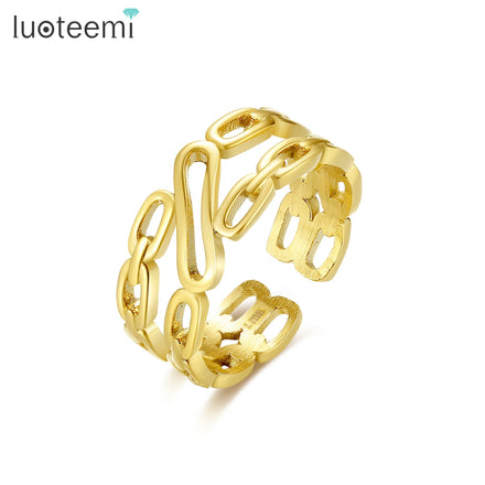 SP-LAM 2022 New Steel Cuban Link Designer 14K Plated Gold Adjustable Woman Jewelry Chain Ring
