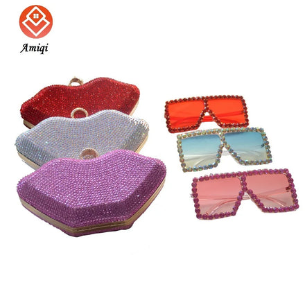AMIQI Stylish Ladies Clutch Bag Diamond European and Sunglasses Fashion Dinner Bag Women Evening Bags for Wedding Party
