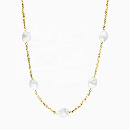 Fashion New Design Minimalist Women Choker Necklaces Charm Stainless Steel Chain Freshwater Pearl Necklace