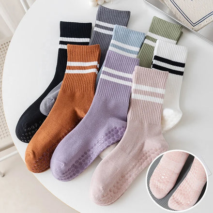 Wholesale Indoor Anti Slip Mid Calf Socks Women Cotton Yoga Pilates Grip Crew Socks