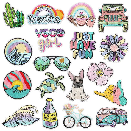Iron on Embroidered Eco-Friendly Fabric Beach Vocation Style Wave Tortoise Sun Glass Bus Patch