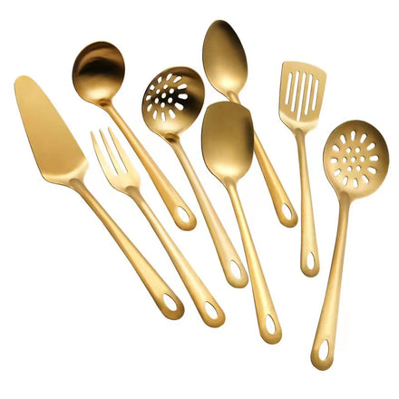 Stainless Steel Home Kitchen Cooking Tools Set Brushed Matte Finished Gold Durable Fashionable Kitchen Utensils Over 10 Pieces