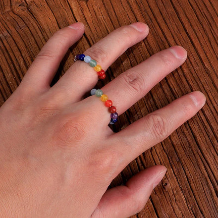 Colorful Natural 7 Chakra Amethyst Citrine 4mm Stone Beaded Rings Healing Crystals Handmade Elastic Jewelry for Men Women