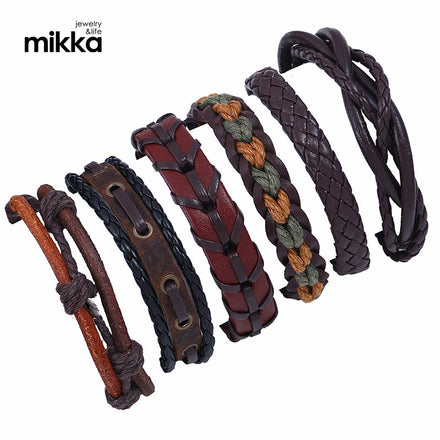 Hot Sale Trendy Multi-layer Leather Unisex Bracelets Man Wooden Beads Handmade Owl Anchor Charm Wrap Jewel MIKKA