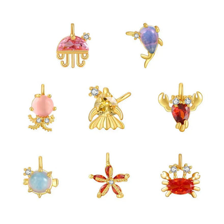 ZUOLA 18K Gold Plated Eco-friendly Brass DIY Themed Animal/Crab/Starfish/Octopus Design 5A Zircon Pendant for Accessories