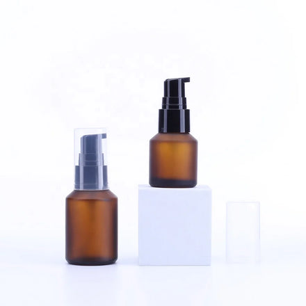 Empty 15ml 30ml Frosted Amber Oblique Shoulder Liquid Foundation Whitening Lotions PUMP Glass Bottles for Body Lotion