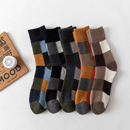 Wholesale Autumn Winter Cozy Retro Knitted Plaid Thick WarmThick Socks