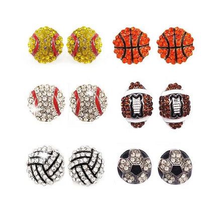 Wholesale Ball Game Crystal Diamond Stud Earrings Baseball Softball Volleyball Football Crystal Earrings
