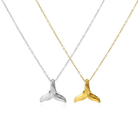 Hot Selling Charm Stainless Steel Fishtail Whale Tail Pendant Choker Necklace for Women