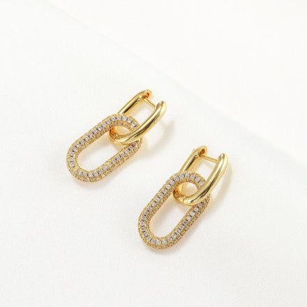 Fashion Women Ear Jewelry Drop Earrings Personality Long Square Buckle Geometric Earrings Gold Plated Zircon Brass Trendy