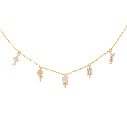 New Sweet Women Jewelry Cute Ice Cream Collarbone Chain Bracelet 18k Gold Brass Metal Zircon Lollipop Chokers Necklace for Girls
