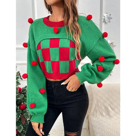 Custom 2025 Fall Winter Christmas Pullover Cropped Sweater Women Knitted Wholesale Christmas Sweater for Adults