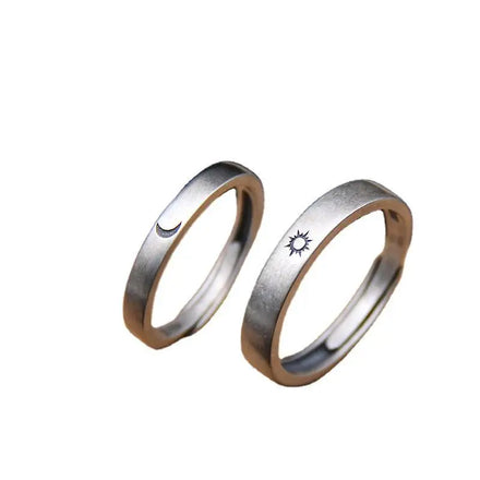 New Design 925 Silver Gold Plated Trendy Engagement Sun & Moon Ring Wedding Band Couple's Pair Gift