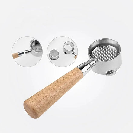 LIS HOME 51mm Stainless Steel & Wood Bottomless Espresso Portafilter with Wooden Handle Eco-Friendly Asian Zen Design