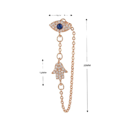 Trendy Jewelry Demon Eye Chain Earrings High Sense Fashion Bow Buckle Brass Zircon Evil Devil Eye Drop Earrings for Women
