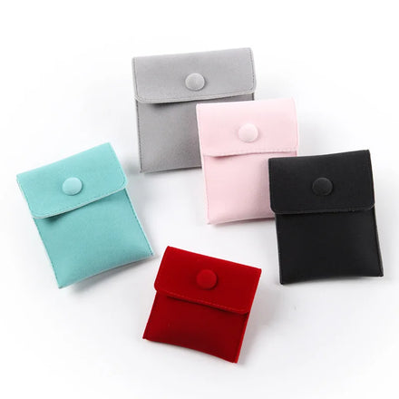 Custom Logo Anti Dust Square Shape Jewellery Packaging Folded Velvet Small Envelope Button Flap Deboss Print Jewelry Pouch
