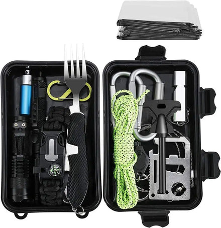 Outdoor Survival Kit 20 in 1 with Rope Lifesaving Blanket for Hiking Camping Climbing