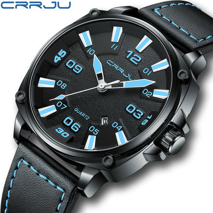 CRRJU 5002 New Leather Strap Wrist Watches Luxury Men Watch Chronograph Business Quartz Wristwatch