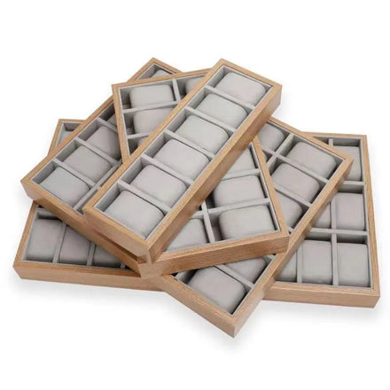Wholesale Hot Selling Wooden Velvet Display Watch Tray 6 Slot 12 Slot 24 Slot Watch Wooden Trays