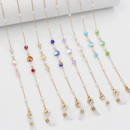Colorful Heart Crystal Pearl Glasses Chain Facemask Strap Masking Lanyard Sunglasses Chains Masking Necklace Eyeglass Retainer
