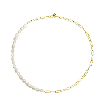 New Charm Stainless Steel Gold Plated Freshwater Pearl Beads Chain Choker Adjustable Women's Necklace Geometric Trendy Design