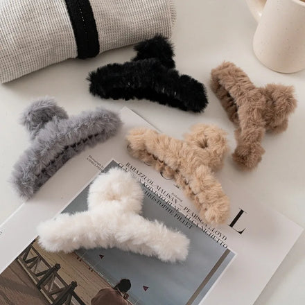 TongLing Winter Colorful Super Grip Elegant Hair Barrettes Accessories Fluffy Plush Hair Claw Clips for Girls Woman Long Hairs