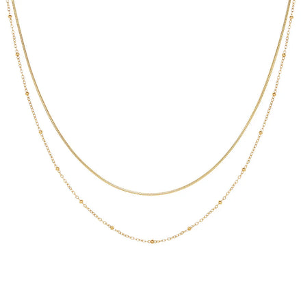 JOOLIM Ready to Ship High End 18k Gold Plated Stainless Steel Double-layer Beads Snake Chain Necklace for Woman
