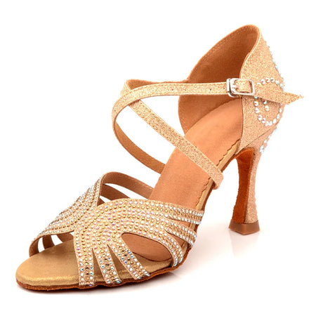 Wedopus Women Glitter Latin Dance Shoes Woman Rhinestone Blue 9CM