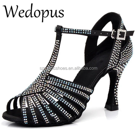 Wedopus Dance Shoes Rhinestone Open Toe Salsa 9CM Dropshipping