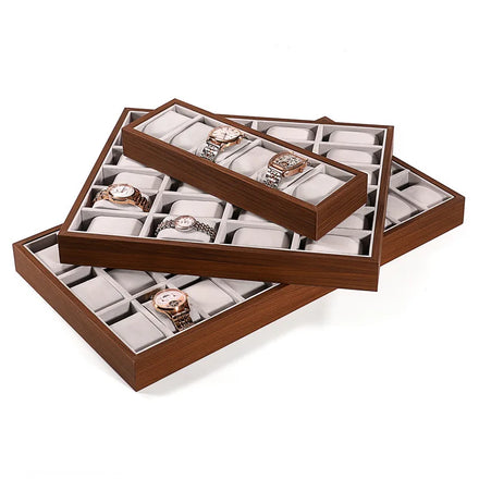 Stackable Jewelry Watch Display Trays Exhibition Wood Jewellery Retail Store 12 Slot 24 Slot Watch Display for Showcase
