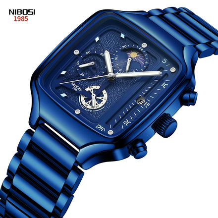 NIBOSI 2573 Hot Selling Fashion Square Quartz Stainless Steel Strap Men Watches Waterproof Luminous Wristwatches