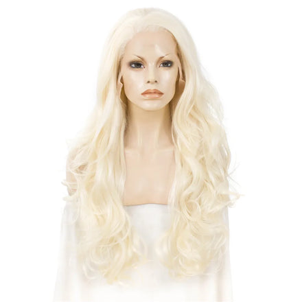 Celebrity 28inch White Blond Body Wave Drag Queen Cosplay Wig Perruque Lace Front Synthetic Lace Wigs Heat Resistant