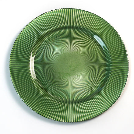 Hot Sale 13 Inch Green Glass Charger Plates Wholesale Eco-friendly Transparent Underplates for Weddings