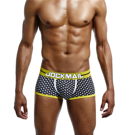 Men's Cotton Spandex Low-Rise Knitted Boxer Briefs Five-Pointed Star Pattern Casual Sports Summer Underwear