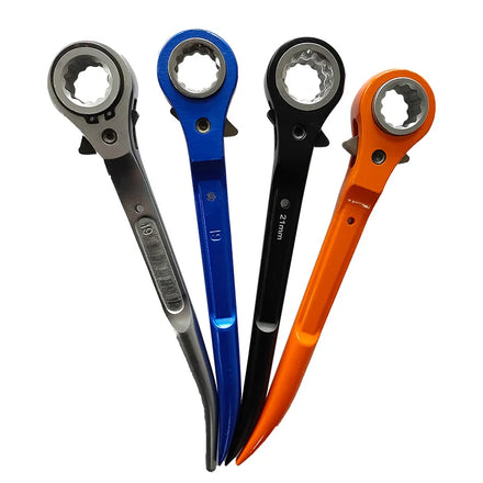 LINYI QUEEN 19/21mm Flush Socket Scaffold Spanner Short Curved Carbon Steel Pearl Nickel Ratchet Wrench for Scaffolding