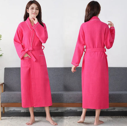 Whosale Luxury Hotel Spa Bathroom Women Robes Waffle 100% Cotton Lapel Bathrobe Nightgown for Couple