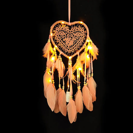 Pink Love Decorative Maiden Style Room Pendant Peach Heart Dream Catcher Small Night Lamp Hand Woven Lovely Dream Catcher