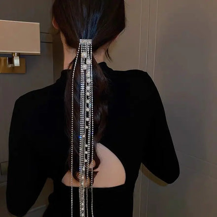 Fashion Bride Ponytail Crystal Hair Ties Tassel Hair Band Accessories Long Tassel Pearl Headband for Women