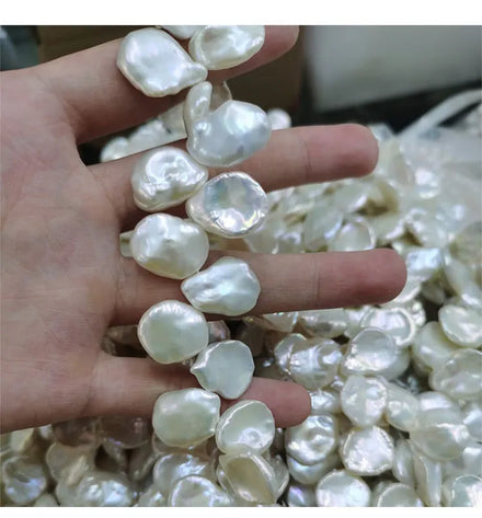 Wholesale Natural Freshwater Baroque Large Petal Pearl Top Hole Bright Light White 15-16mm Naked Beads Strand