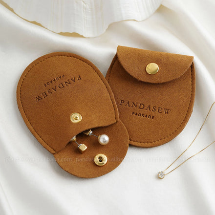 PandaSew Custom Logo Printed Luxury 1.4mm Microfiber Mini Jewelry Pouch with Snap Button Packaging Gift Bag