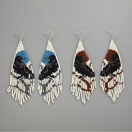 Trendy Boho Bird Shape Dangle Earrings for Women Long Handwoven Glass Beaded Beads Huggie Style Jewelry
