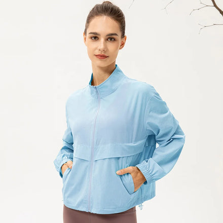 Custom Nylon Quick Dry Zipper Windbreaker Yoga Jacket for Women Gym Tracksuit OEM