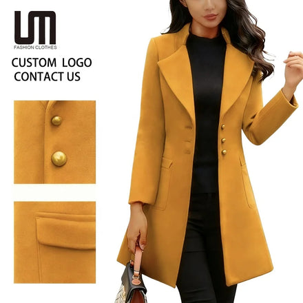 OEM Service Wholesale Autumn Winter Women Clothing Slim Korean Outerwear Woolen Long Coats