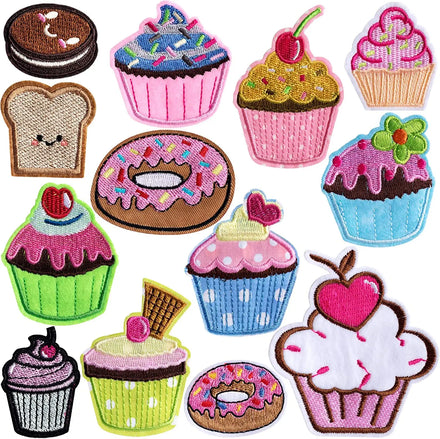 13 Pieces Cupcake Embroidered PatchesColorful Iron on Patches for Kids Clothing Jackets Bags