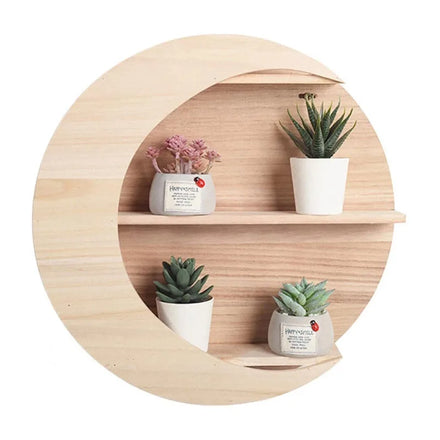 Double-Tier Floating Wood Pot  Shelf Wall-Mounted Moon Shelf for Crystal and Essential Oil Display Room Decor & Flower Pot Use