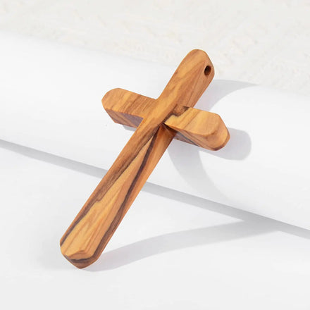 Rustic OliveWood Cross Pendant Necklace Hand Carved Wooden Cross Necklace Religious Wooden Pocket Cross