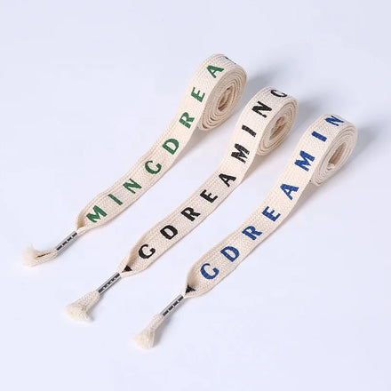 Wholesale Custom Printed 2cm Solid Color Eco-Friendly Cotton Flat Drawstring Metal Tip for Sportswear Shoes Bags Home Textile